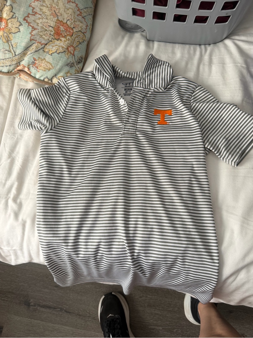 Kids Striped Polo Shirt with Orange 'T' Logo